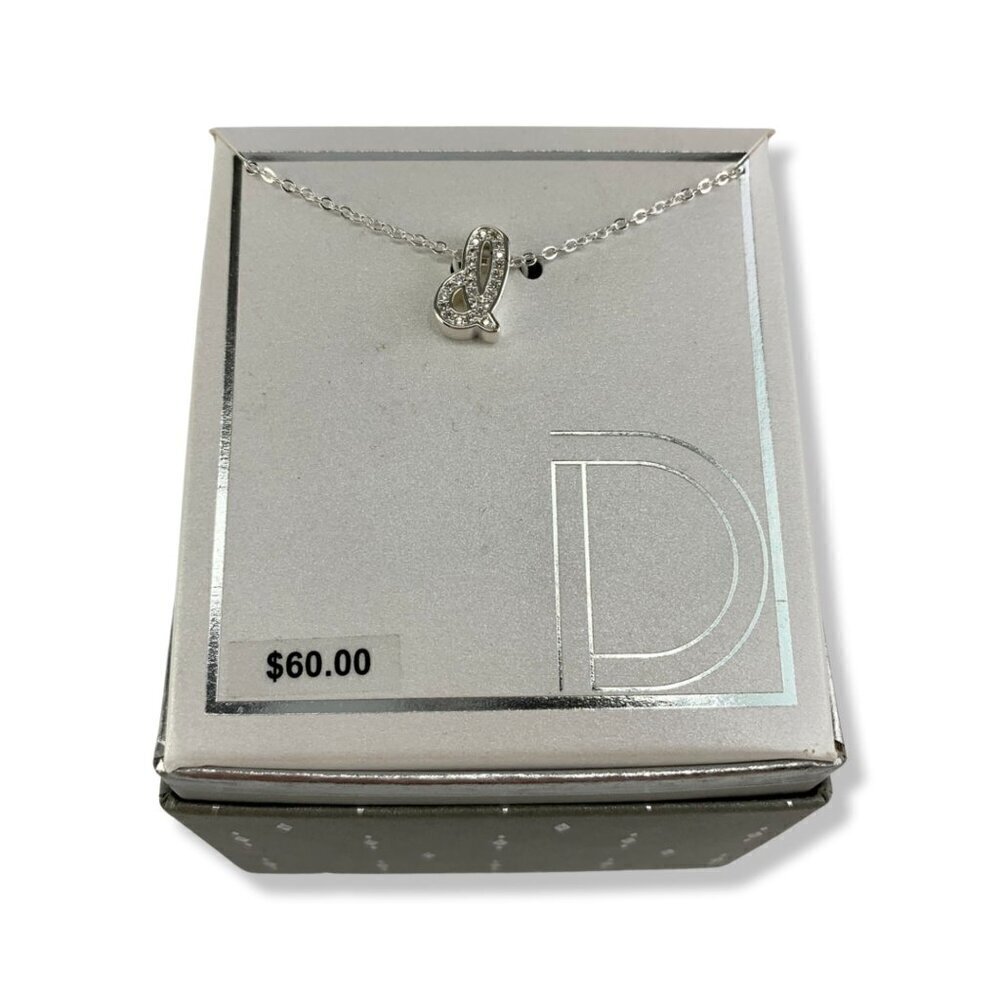 Silver-Plated CZ Initial “D” Pendant Necklace New